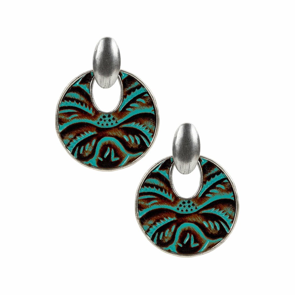 Turquoise / Silver Women\'s Patricia Nash Simone Doorknocker Earrings | 60432HNCV