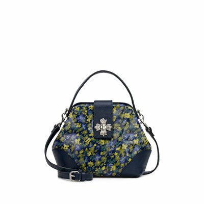 Blue Women's Patricia Nash Kettlewell Frame Top Handle Crossbody Bags | 47136TKZC