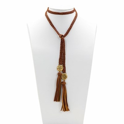 Brown Women's Patricia Nash Cara Leather Lariat Necklaces | 31846RJQN