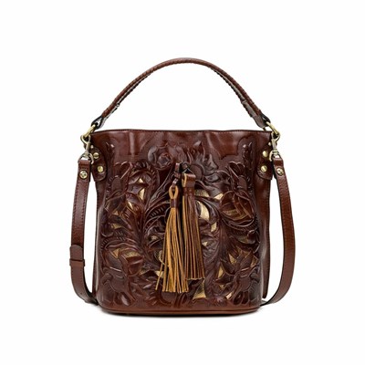 Brown Women's Patricia Nash Otavia Bucket Crossbody Bags | 62970HATQ