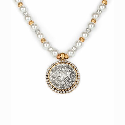 Gold / Silver Women's Patricia Nash Coin With Pearl Pendant Necklaces | 12578OLRI