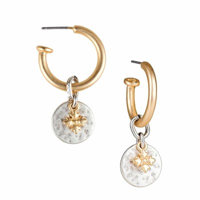 Gold / Silver Women's Patricia Nash Floret Drop Hoop Earrings | 78319JMOZ