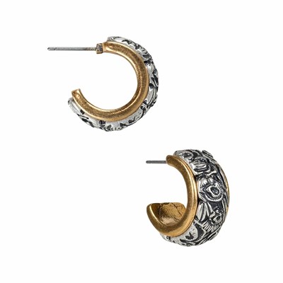 Gold / Silver Women's Patricia Nash Two Tone Tooled Hoop Earrings | 04721INJR