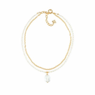 Gold Women's Patricia Nash Crystal and Pearl Double Necklaces | 02463XTNP