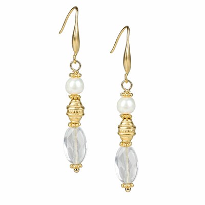 Gold Women's Patricia Nash Crystal and Pearl Dangle Earrings | 87905MFQR