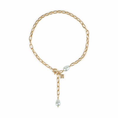 Gold Women's Patricia Nash Faux Pearl Lariat Necklaces | 09637MSOU