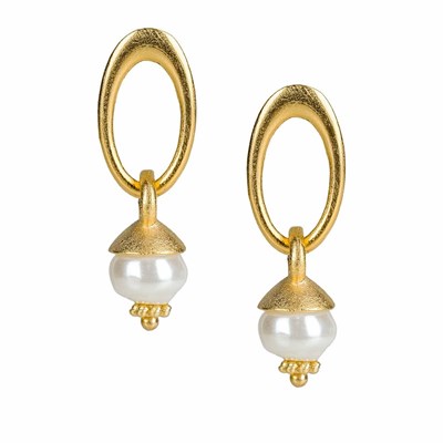 Gold Women's Patricia Nash Hammered Oval Ring With Pearl Post Earrings | 57246GTMV