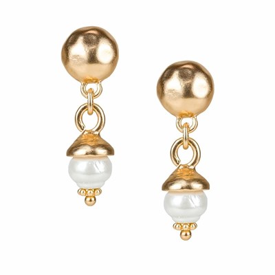 Gold Women's Patricia Nash Hammered Studs With Pearl Post Earrings | 46510CYNW