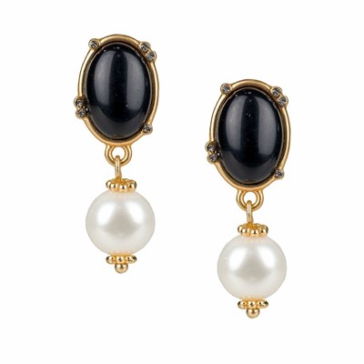 Gold Women's Patricia Nash Oval Cab Pearl Earrings | 04752MYHZ