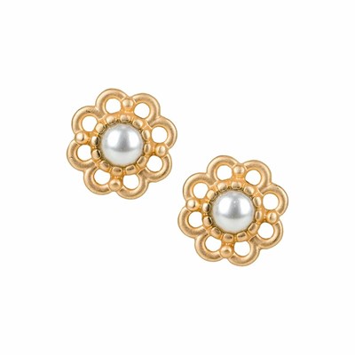 Gold Women's Patricia Nash Pearl Flower Button Earrings | 69245ZVPK
