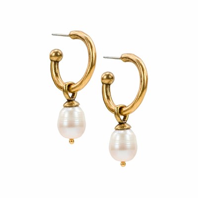Gold Women's Patricia Nash Pearl Hoop Drop Earrings | 96013EJCB