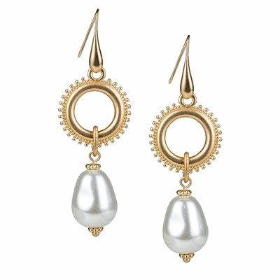 Gold Women's Patricia Nash Ring Pearl Drop Earrings | 31579RVWQ