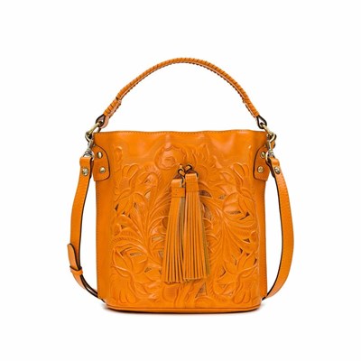 Orange Women's Patricia Nash Otavia Bucket Crossbody Cutout Tooled Shoulder Bags | 43016QIRC