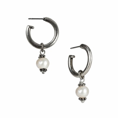Silver Women's Patricia Nash Hoop With Pearl Drop Earrings | 87165YTLZ