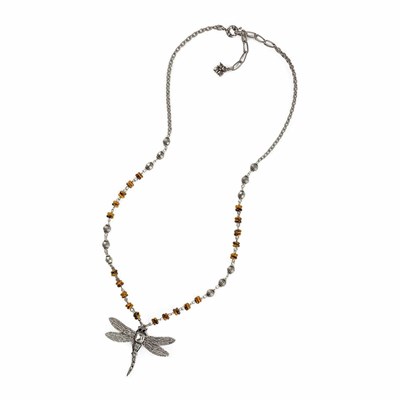 Silver Women's Patricia Nash Large Jeweled Dragonfly Necklaces | 87630KEYA