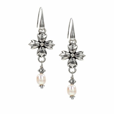Silver Women's Patricia Nash Sculpted Pearl Dangle Earrings | 62753BGVE