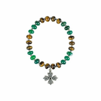 Silver Women's Patricia Nash Tiger's Eye and Jade Beads Stretch Bracelets | 10459ATDP