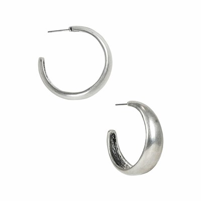 Silver Women's Patricia Nash Wide Hammered Hoop Earrings | 01786RZXM